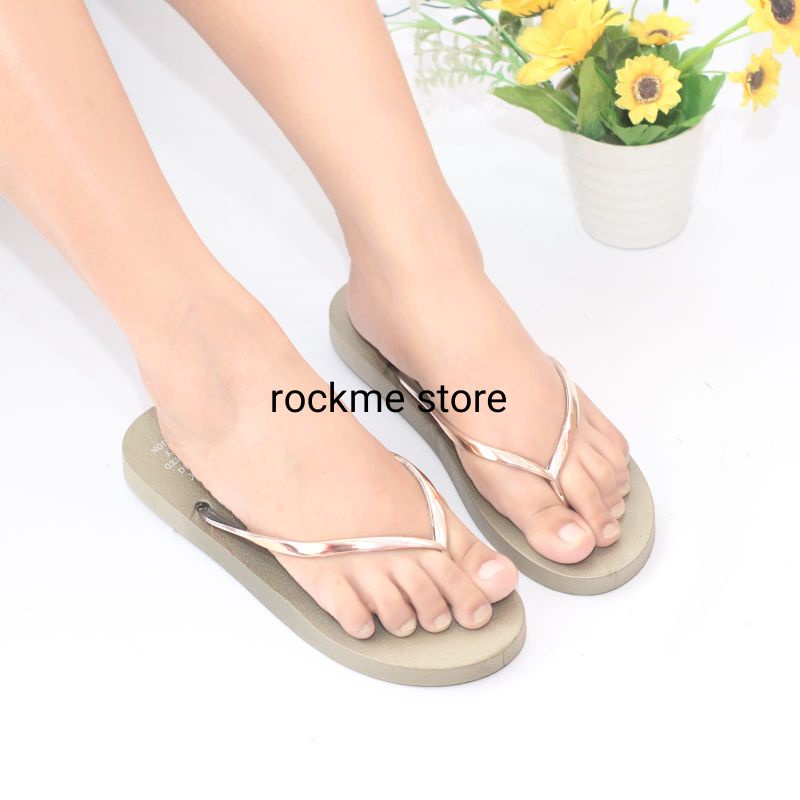 sandal flat karet jelly wanita tali gold