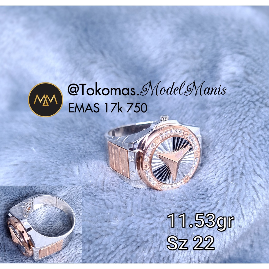 Cincin Fashion pria Mercedes Ben* emas putih 750 kadar 17k