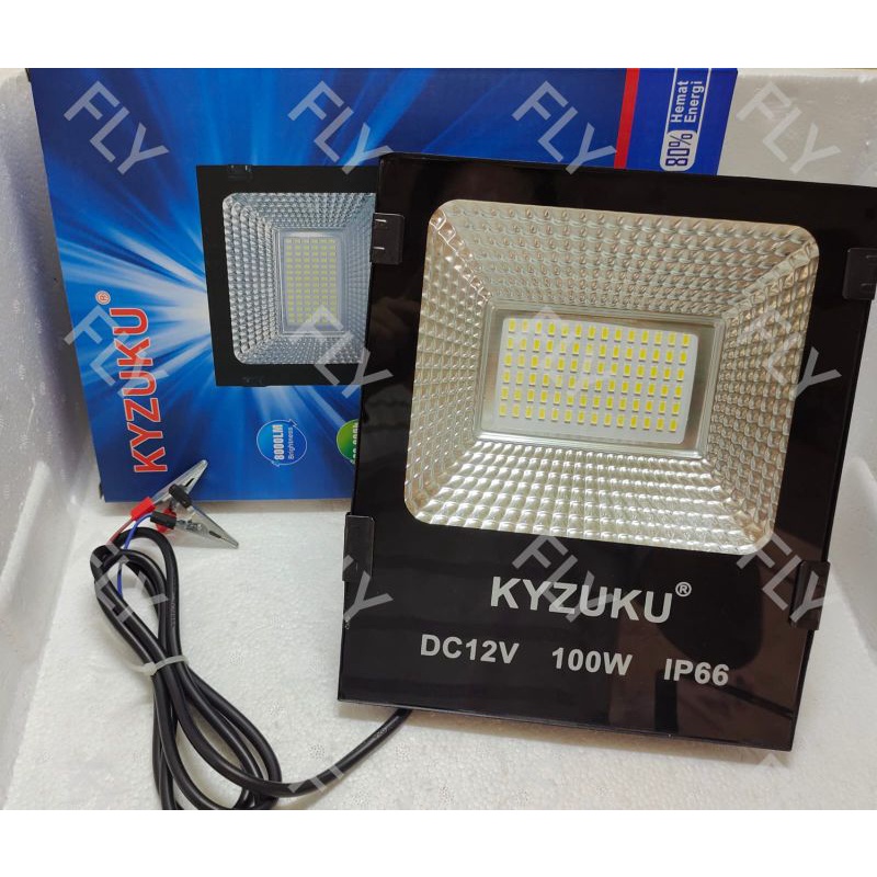 Lampu Led Sorot 12v dc 50w/100w putih Kap Big Power Floodlight DC 12V 50W/100W + Kabel jepit aki 1.5m/ kap