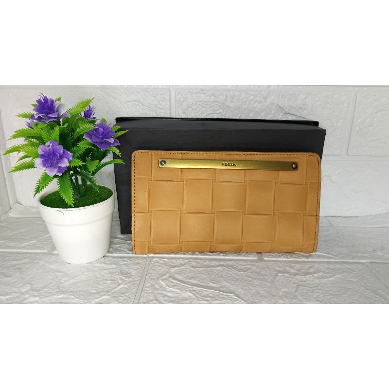 NEW ORIGINAL FOSSIL LIZA SLIM BIFOLD TAN || Dompet
