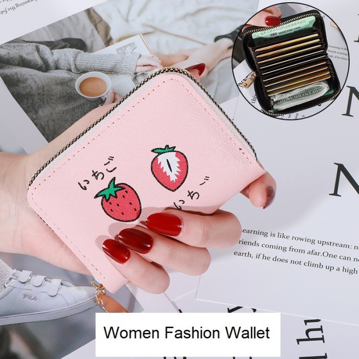 W24 Dompet Mini Wanita Strawberry Lucu Cute Murah Buah Koin Kartu Uang Foto Cewek Women Wallet Kecil Perempuan Kulit PU Leather Binatang Putih Hitam Panjang  Korea Pria Cowok Laki Laki Fruit Import Premium Lipat Jepang Import Tas Pouch Cantik Berry