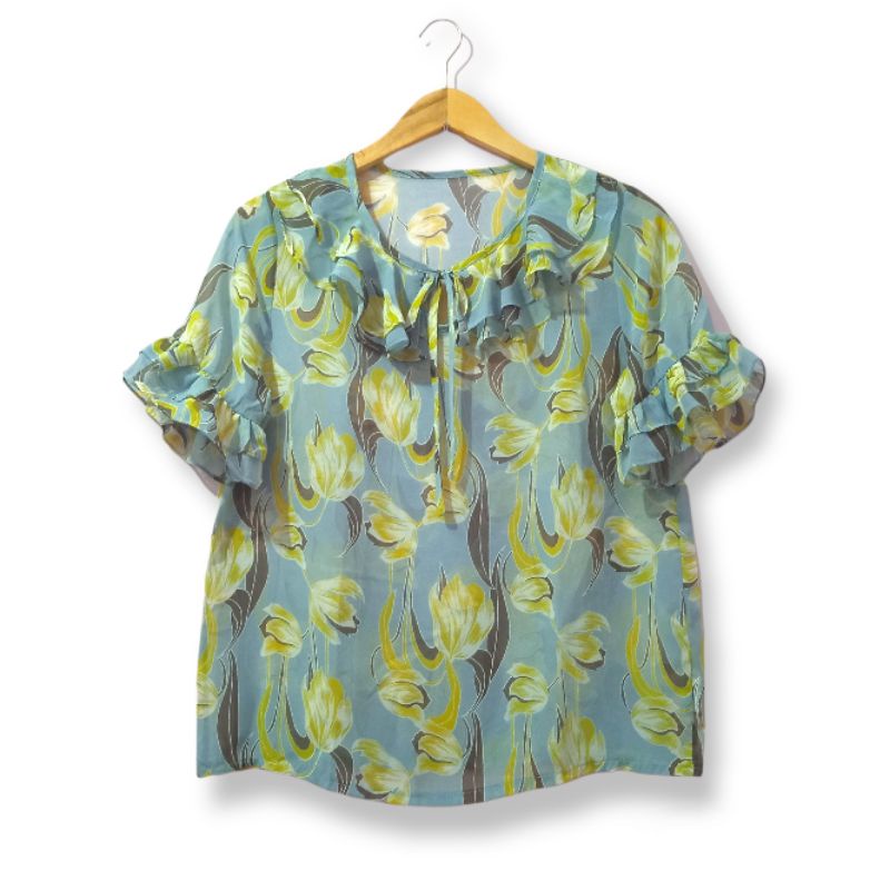 Blouse Ruffle Bunga Vintage Summer Blouse Preloved atasan ruffle