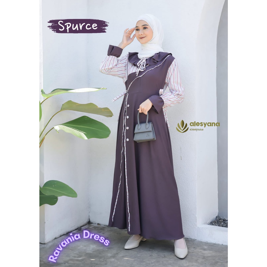 Dress ravania by alesyana dan adora by viola hijab outher look lucu shabby muslim new model pastelen overall baju wanita murah muslimah salur shabby premium