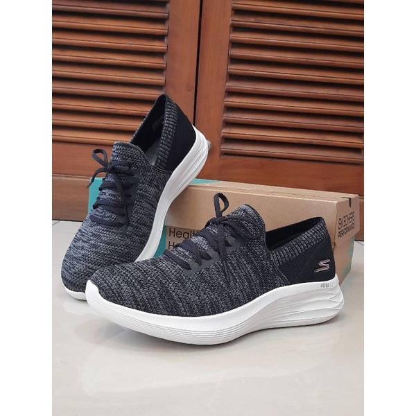 Sepatu Slip On Wanita Skechers You Wave - Strength Black Grey Original