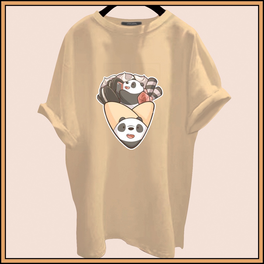 CALVIERO SHOP - BAJU KAOS ATASAN WANITA BEAR PANDA WAFFLE PRINT