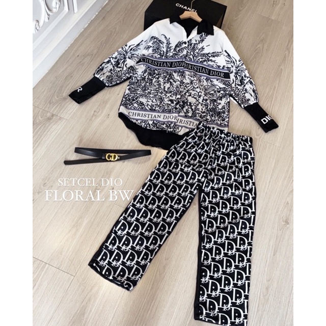 SETCEL DIO ( kemeja + kulot )-Dio floral bw
