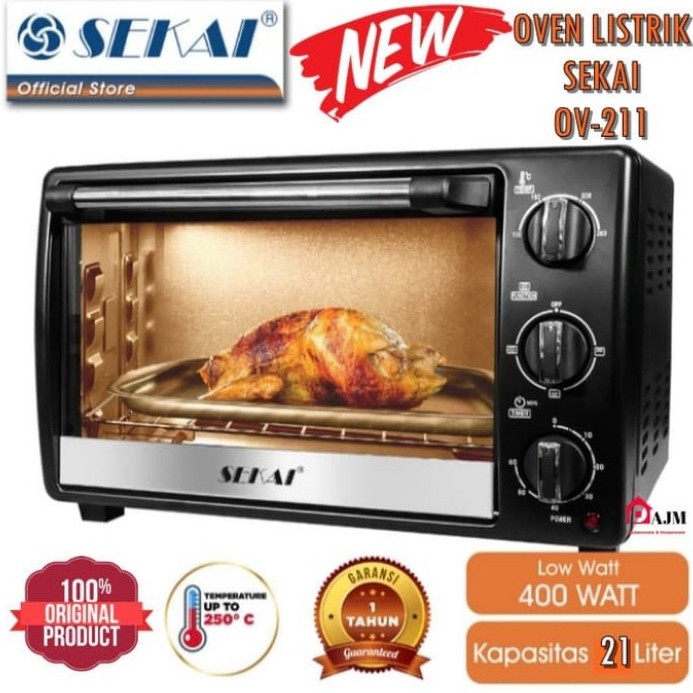 SEKAI Oven Listrik Low Watt OV211 Pemanas Api Atas Bawah 21Liter 400 Watt