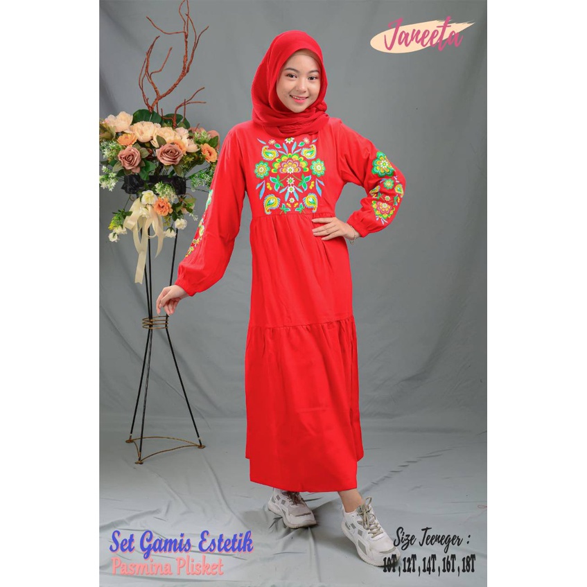 Gamis anak JANEETA SET GAMIS ESTETIC + PASMINA PLISKET CERUTY