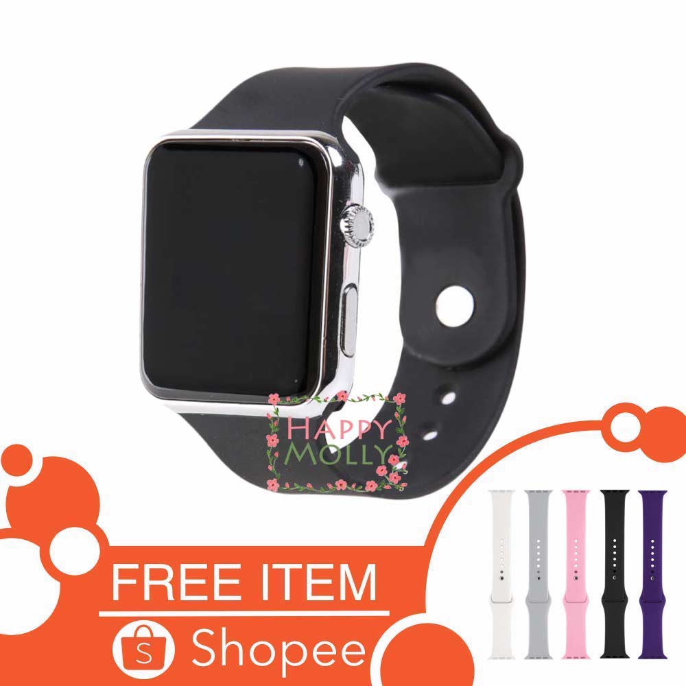 LED Watch [ Black Silver ] Jam Tangan Digital Pria &amp; Wanita - Strap Rubber - FREE STRAP