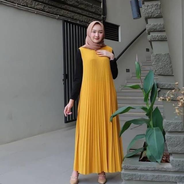 Baju Gamis Muslim | Nindy Dress Plisket Terbaru | Gamis Plisket