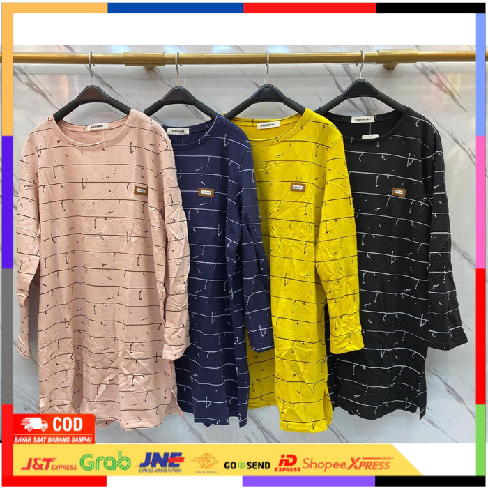 ✨ BISA COD ✨ TUNIK KAOS IMPORT BIG - Atasan Muslim Wanita Cewek Ibu2 Lengan Panjang - Kuning