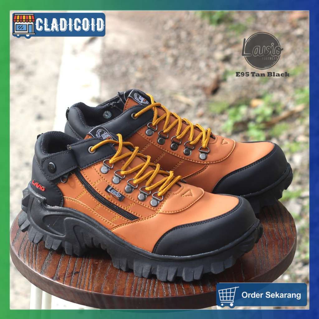 SEPATU SAFETY PRIA UJUNG BESI SOL KARET ANTI LICIN SEFTY SHOES OUTDOOR PROYEK KERJA LAPANGAN TACTICAL HIKING MENDAKI GUNUNG LOW CUTLAVIO E95