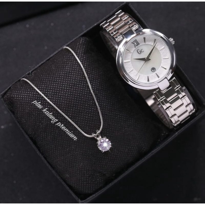 Jam Tangan GC Rantai Stainliss Steel Free Kalung Jam Tangan Wanita Terlaris