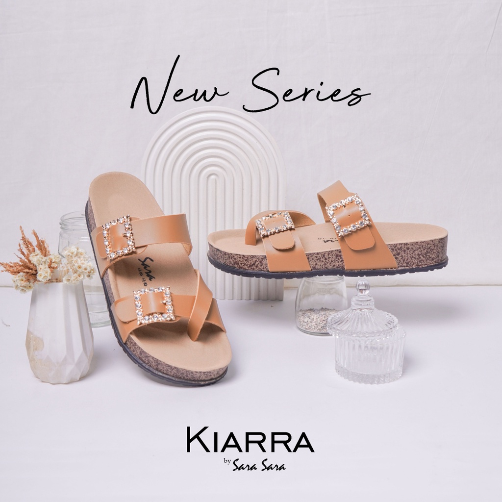 Sara Sara Kiarra Sandal Selop Wanita Gesper Kristal Sendal Slop Cewek Casual Ban Dua Size 36-41