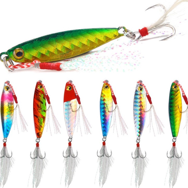 SYFishing 1Pc Umpan Pancing Jig Metal 7g/10g/15g/20g Dengan Kait 6 Warna Fishing Lure Laser Jigging Bait