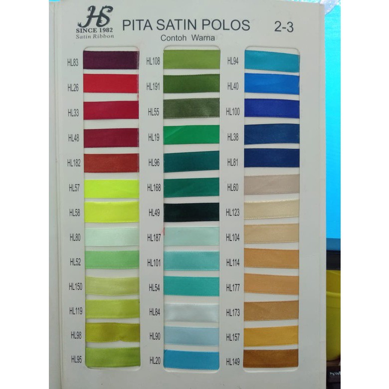 [1 Slop] Pita Satin 1/8 Inch, 1/4 Inch, 3/8 Inch, 1/2 Inch, 3/4 Inch, 1 Inch, 1 1/2 Inch, 2 Inch / Pita Satin Warna / Pita Kado / Pita Kain Warna / Pita Satin Polos Hl