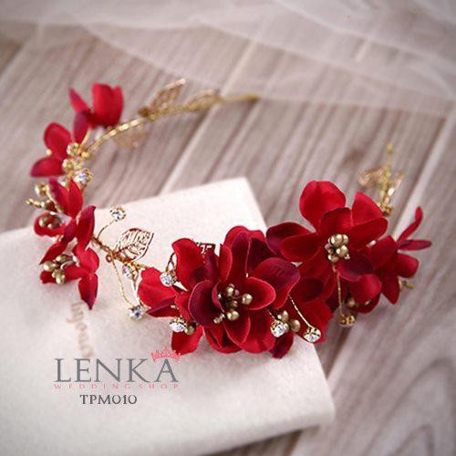 LENKA Aksesoris Rambut Headpiece Sanggul Pengantin Pesta Wedding Crown Merah TPM010