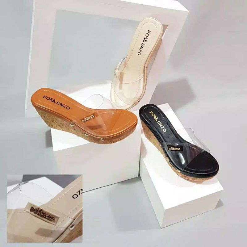 Sandal wedges mika kaca jelly transparan wanita