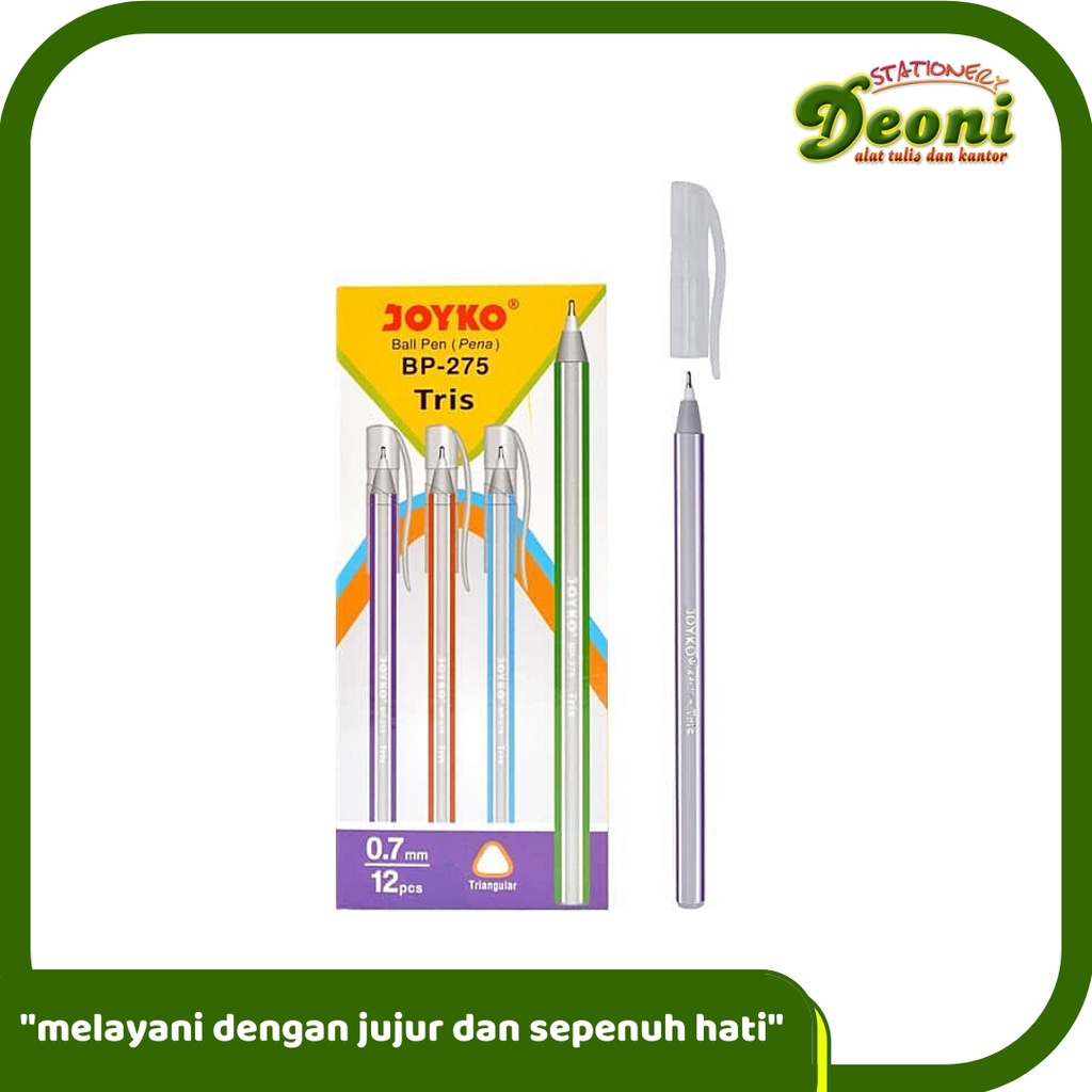 

JOYKO BP-275 Tris Ball Pen / Pena 0.7mm 1 Box (12 Pcs) - Hitam
