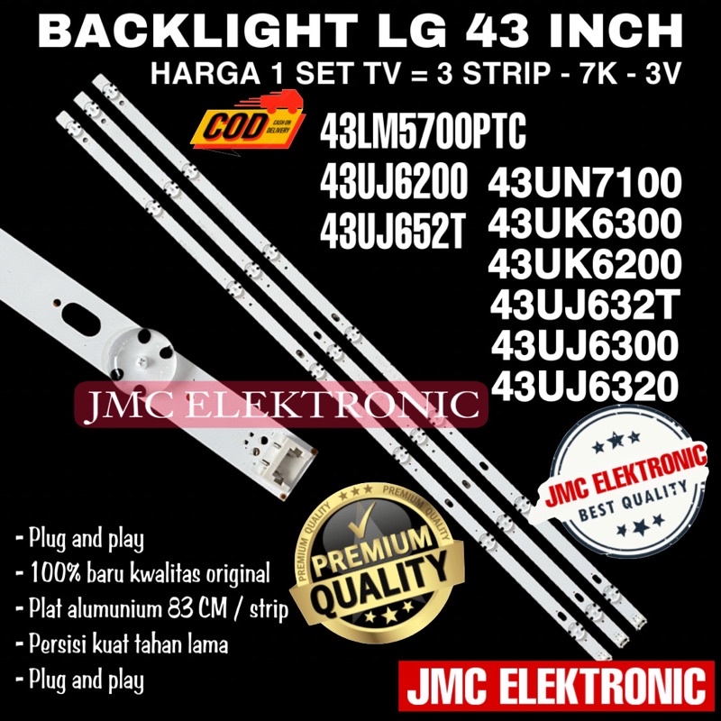 BACKLIGHT TV LG 43UN7100 43LM5700 43LM5700PTE-ATISLJD 43LM5700PTC.ATIYLJD 43UJ632 43UJ652 43UK6300 LAMPU LED BL 43UJ632T 43UK6300 43UJ652T 43UK 43UJ 43 INC 7K 3V