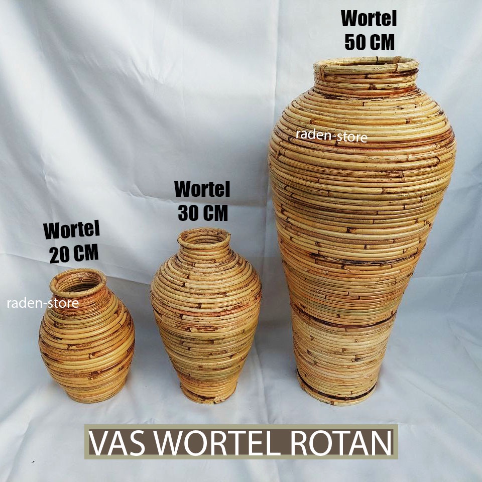 Guci Rotan Wortel Vas Bunga Rotan Sudah di Vernis Ukuran 50 70 cm