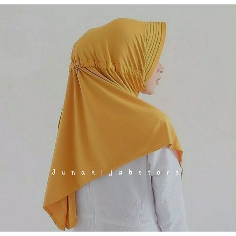 Jilbab Serut Polos Instan Jersey Kuning kunyit - Kerudung Wanita by junahijabstore