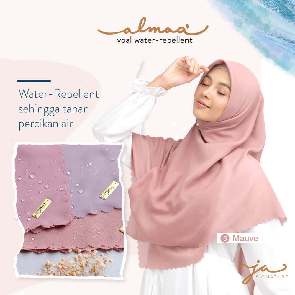 Jilbab Afra Almaa' Warna Wine - Hijab Voal Polos Segi Empat - Water Repellent