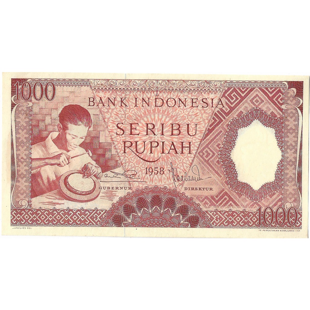 Koleksi Uang Kuno Indonesia 1.000 Rupiah Seri Pekerja Merah 1958 Gress