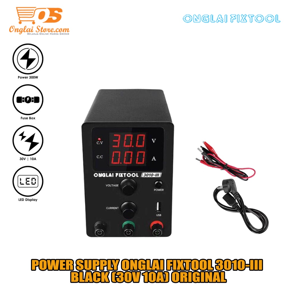 Power Supply ONGLAI FIXTOOL 3010-III Power Supply Digital  Catu Daya 30V 10A Black Ori