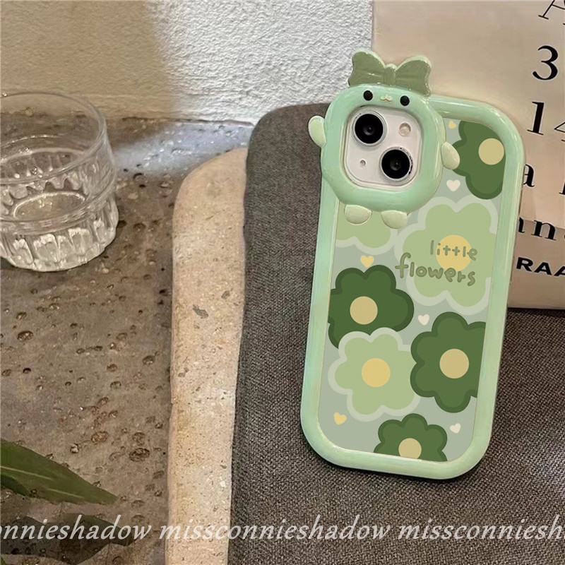 Case Untuk Samsung A14 A04 A04E A32 A04s A53 A12 A13 A52 A22 A03s A03 A73 A50 A02s A51 A23 A50s A21s A52s A71 A11 A33 Lovely Bow-knot Monster Len Green Fresh Flowers Shockproof Case