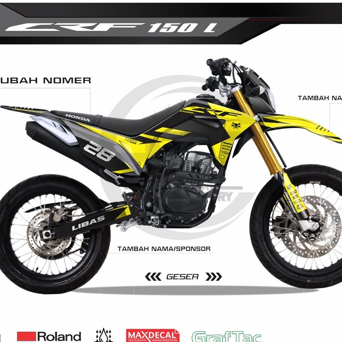 STICKER DECAL CRF150 L FULL BODY SUPERMOTO HITAM LIS KUNING