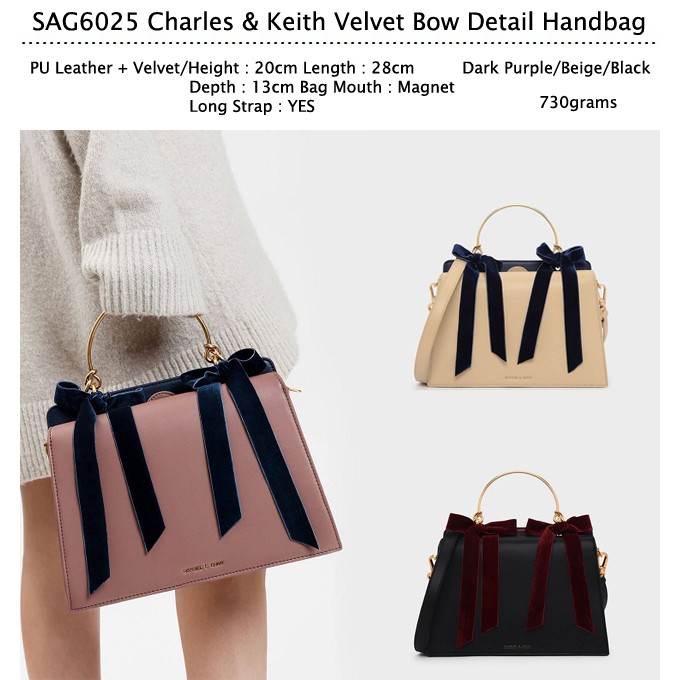  CHARLES  N  KEITH  Velvet Bow Detail Handbag Shopee Indonesia