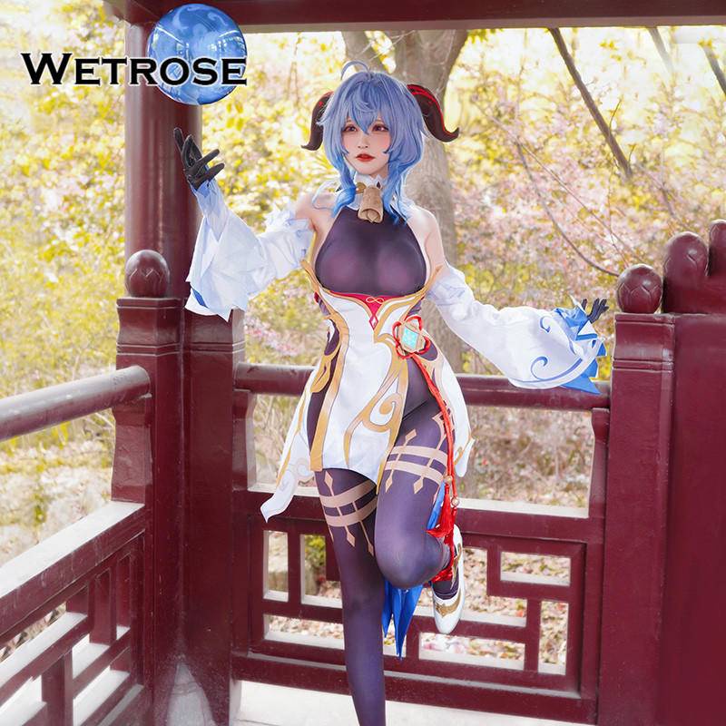 【Wetrose】Genshin Impact Ganyu Cosplay Wanita Costume Kostum Full Set, Ganyu Wig