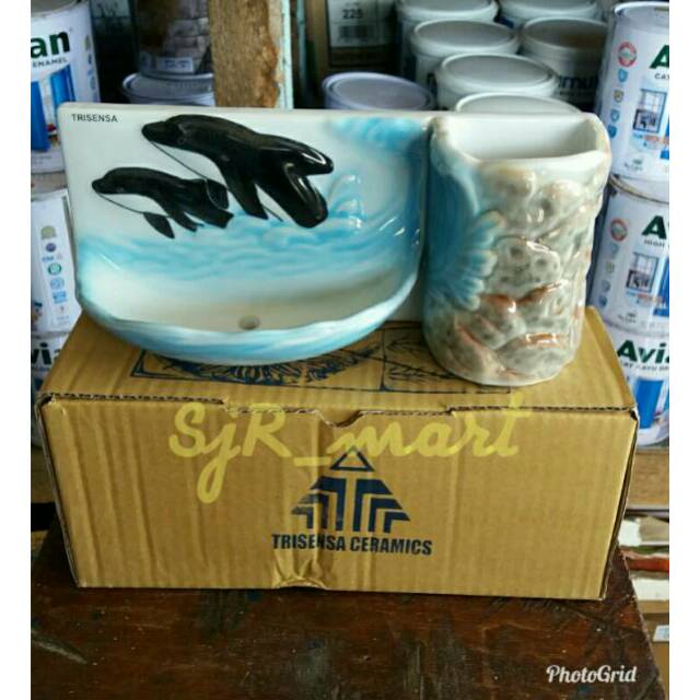 Tempat Sabun Keramik DOLPHIN / Tempat Sabun Odol Sikat Gigi Keramik Tempel Tanam Tembok TRISENSA