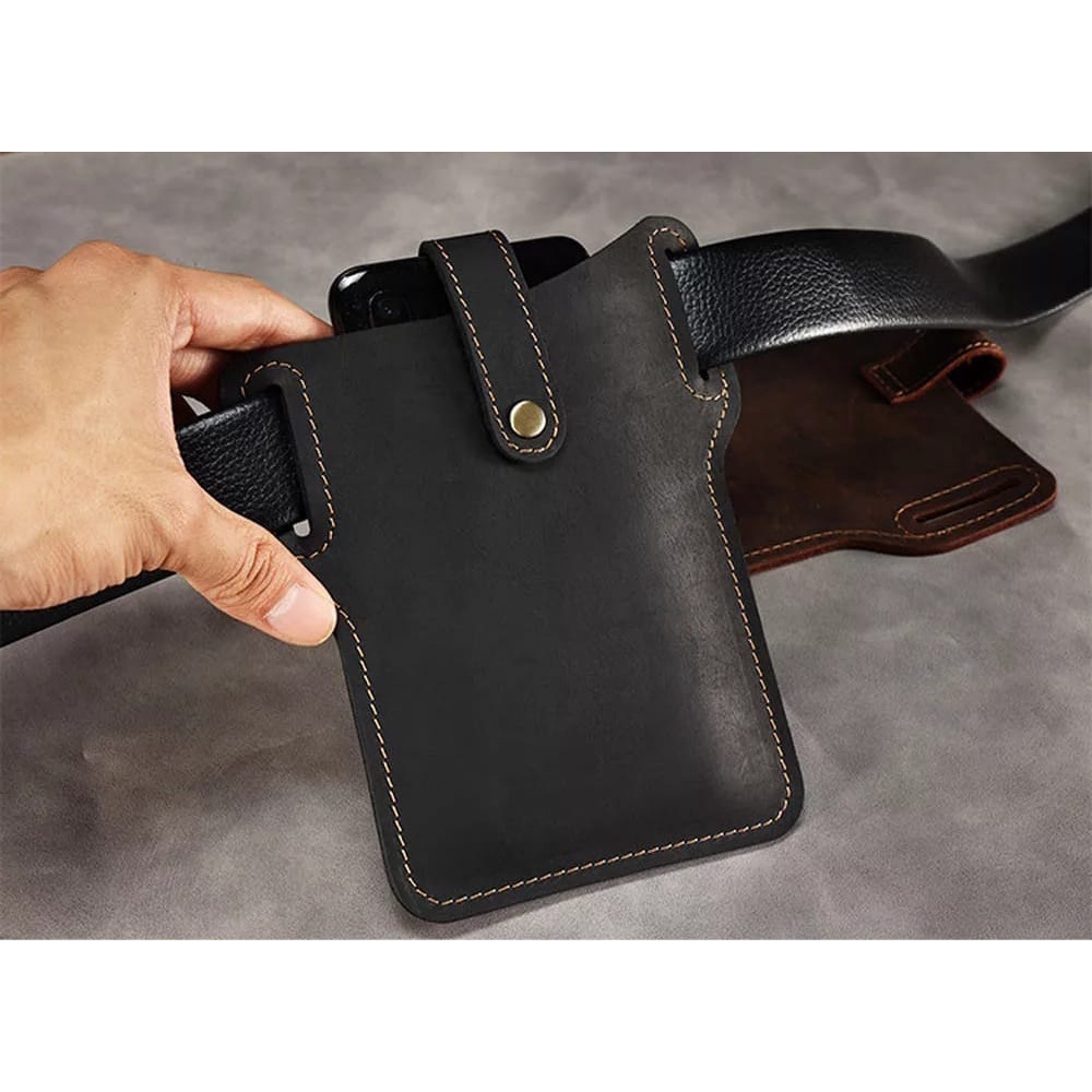 Dompet Hp Pria Pinggang Kulit - Sarung Hp Pinggang Kulit Asli Pria