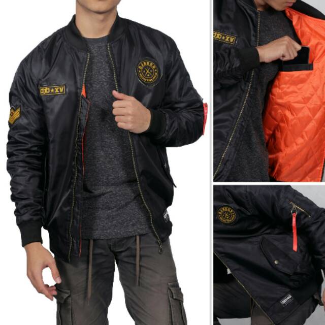 Jaket bomber premium bordir emblem tulisan kuning