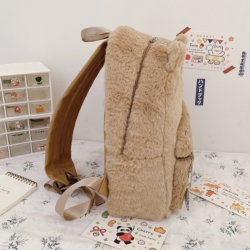 WYK84 Tas Ransel Wanita Bulu Beruang Happy Bear Backpack Feather Impor TKM