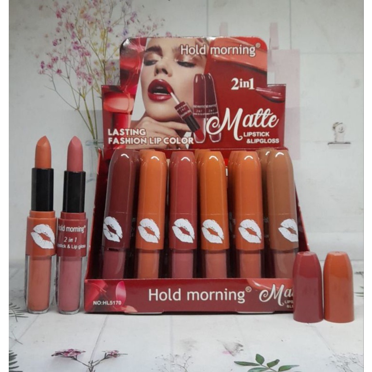 [ SATUAN ] HOLD MORNING 2IN1 LIPCREAM+ LIPSTICK