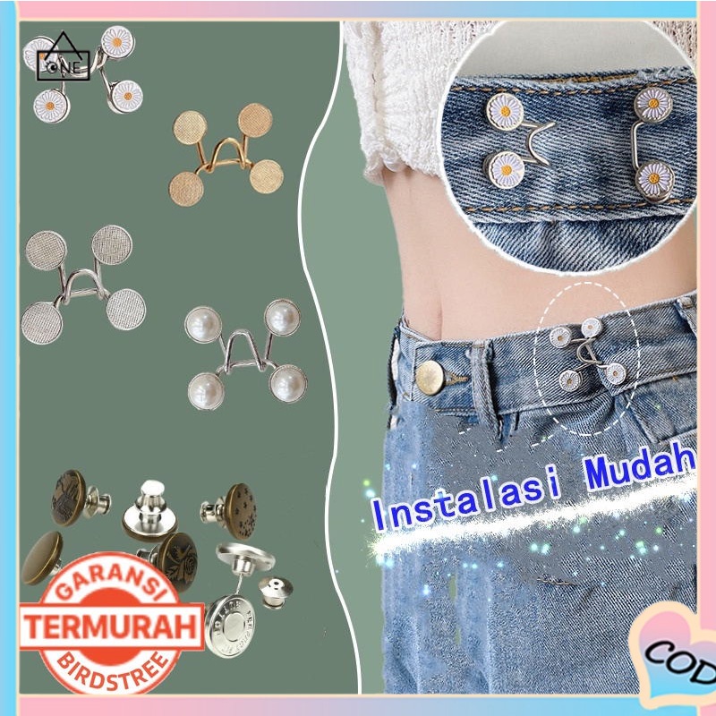 COD❤️Kancing Jeans Kait Pengecil Lingkar Pinggang Kancing Celana Jeans Model Bisa Dilepas Desain Bunga Daisy Warna Logam Adjustable