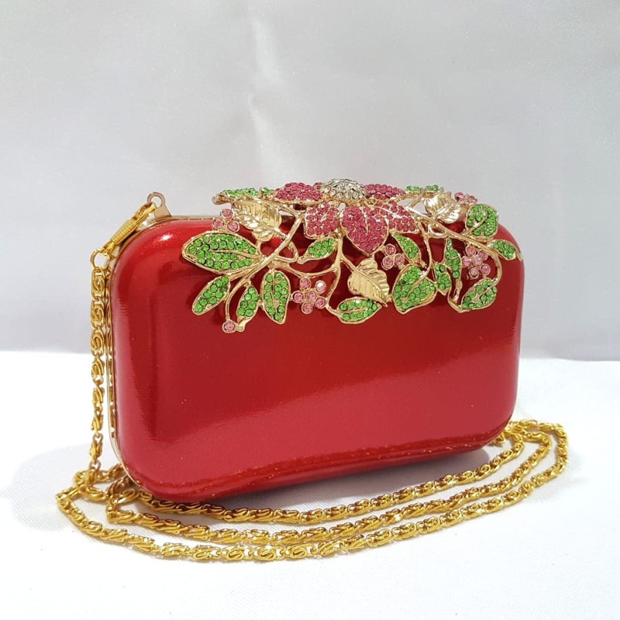 Clutch Pesta Import Wanita Tas Kondangan Bunga Berlian Imitasi