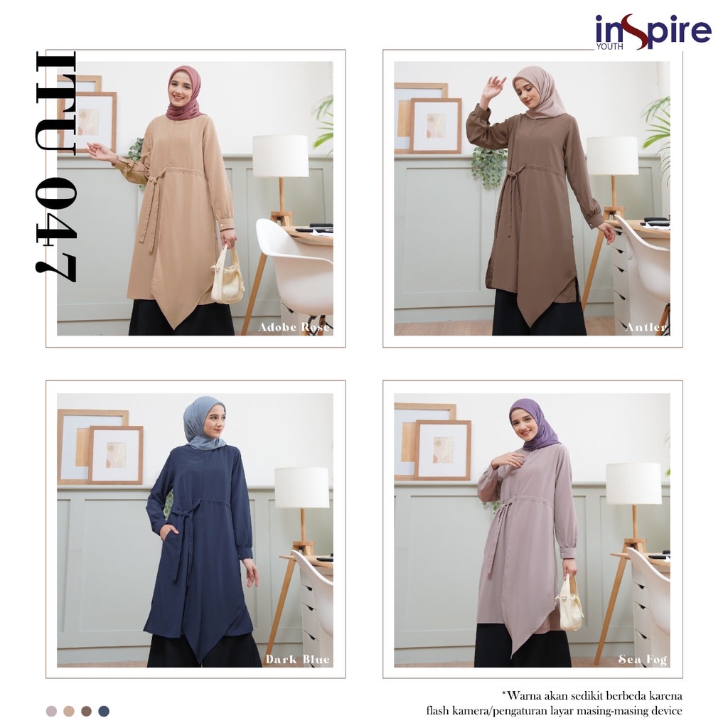 Inspire ITU 47 Tunik Wanita Muslimah Bahan Carina Atasan Wanita Polos Panjang Casual Outfit