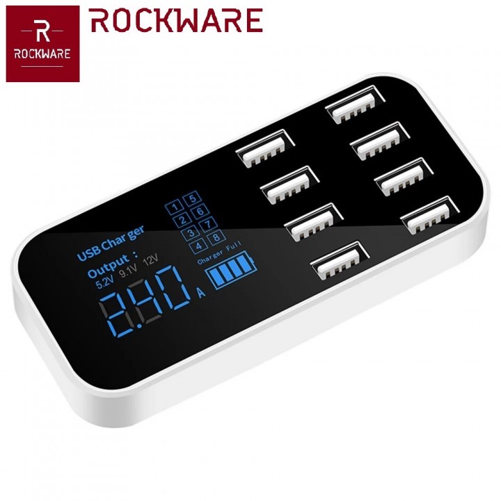 ROCKWARE WLX-A9S - Charger Mobil 8 USB Port dan Layar LCD (40W Max)