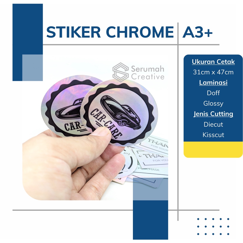 

Cetak Stiker Vinyl Silver Chrome Plus Laminasi dan Custom Cutting Laser Per A3