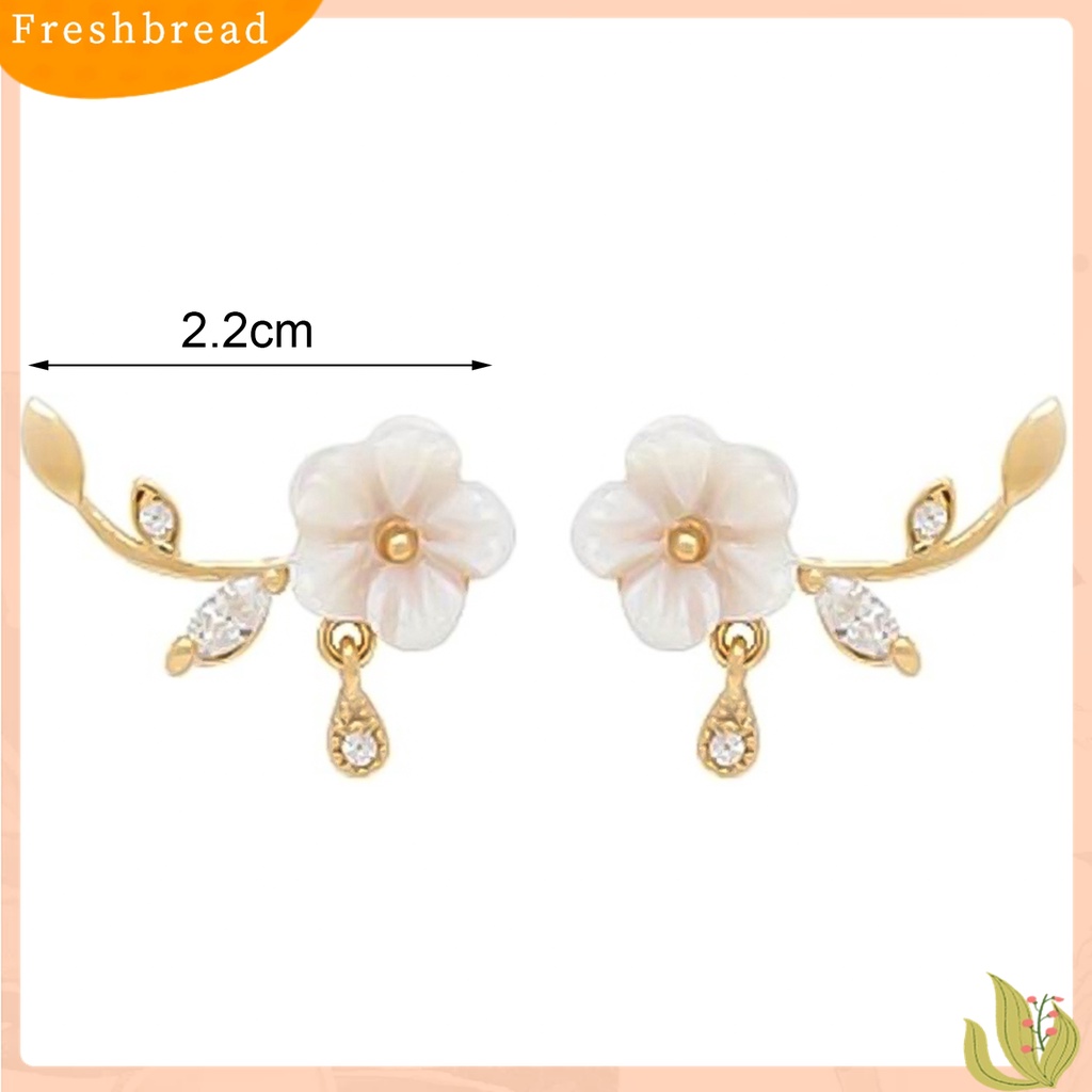 Fresh| Anting Stud Bentuk Bunga Daun Bahan Alloy Aksen Berlian Imitasi Untuk Harian