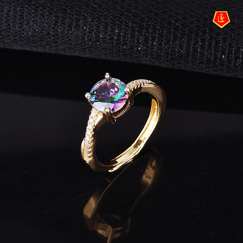 [Ready Stock]Creative Gold Inlaid Color Diamond Ring