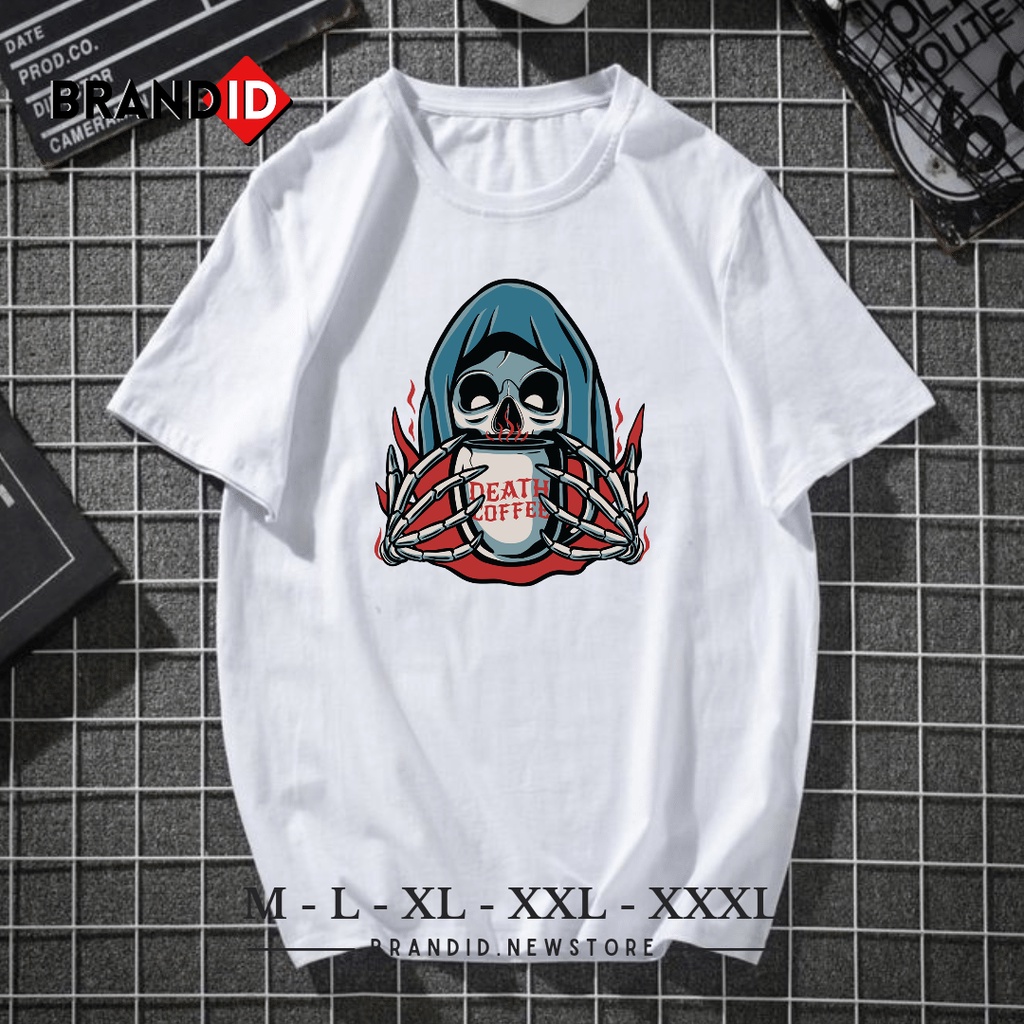 DTF015 Baju Kaos Pria Dewasa Motif Death Coffee T-Shirt Distro Cowok Pecinta Kopi Branded Original A