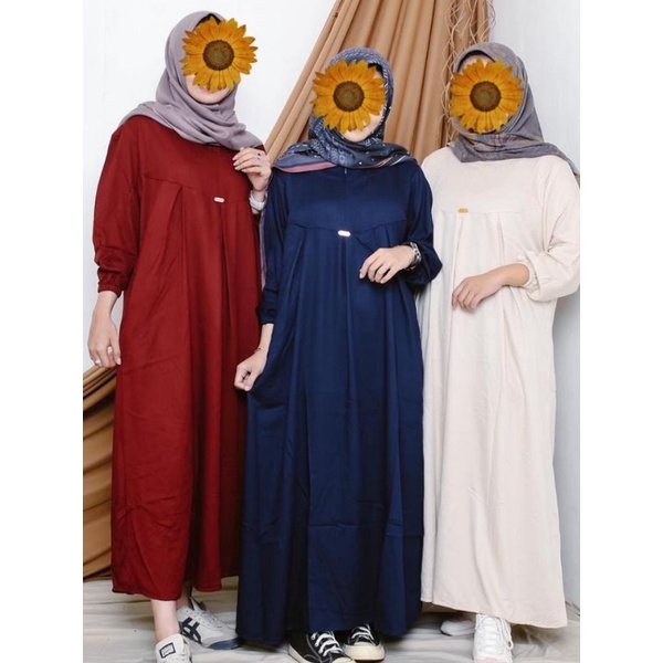 Midi dress wanita muslim bahan rayon premium/ Gamis midi rayon polos model terbaru