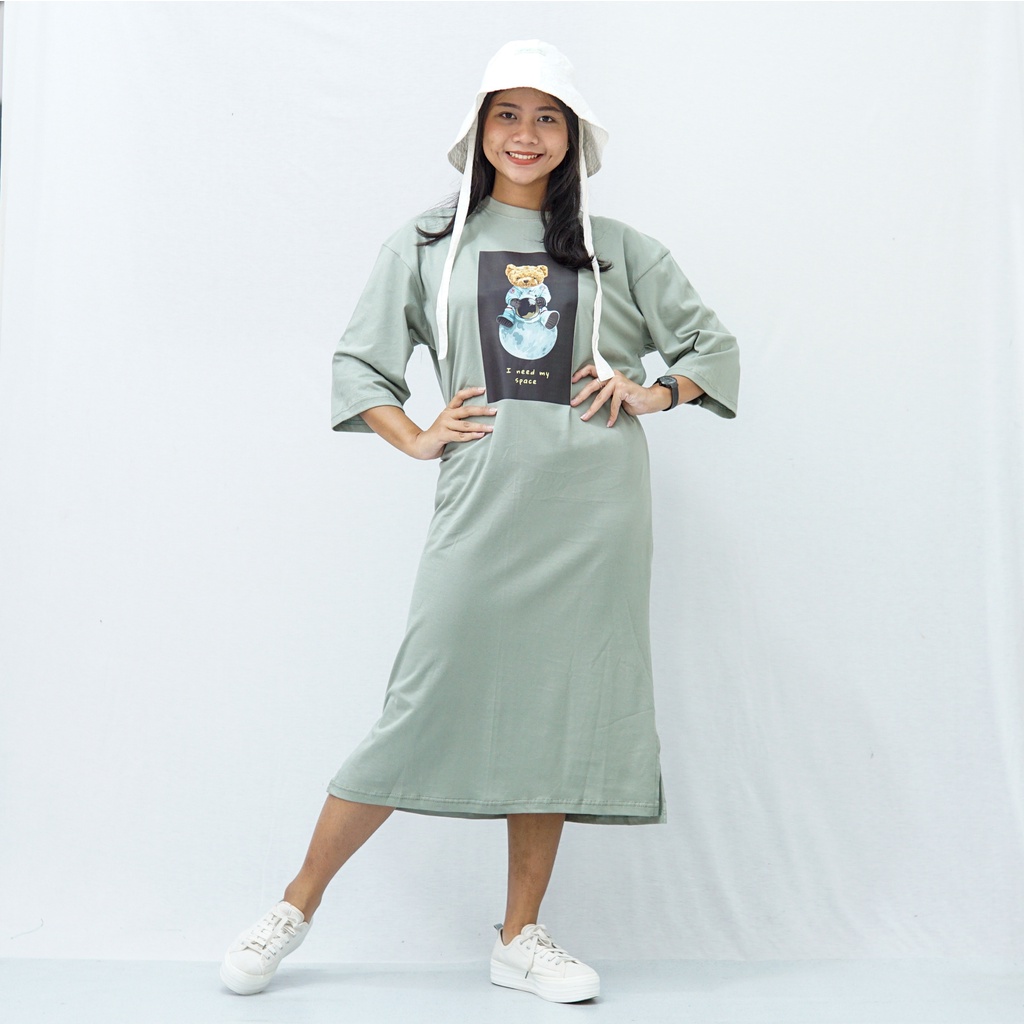 Long Tunik Homedress Kaos Oversize Katun Kombed by Manggolo My Space Sage Green