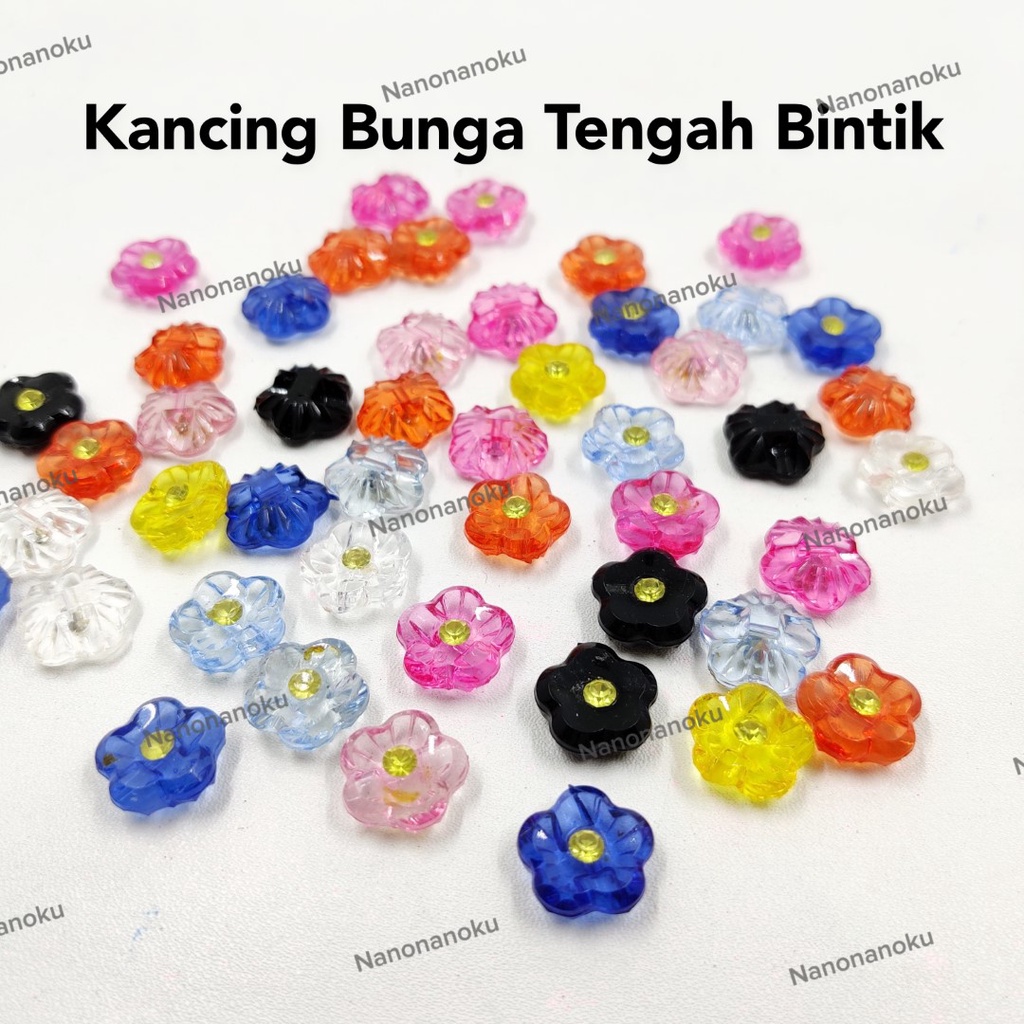 [100 buah] Kancing BUNGA tengah BINTIK Baju Warna - Kancing Hias Transparan