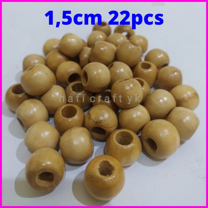 manik kayu bulat 15mm - manik kayu macrame 15mm - manik mote kayu - mote manik kayu - monte kayu bul